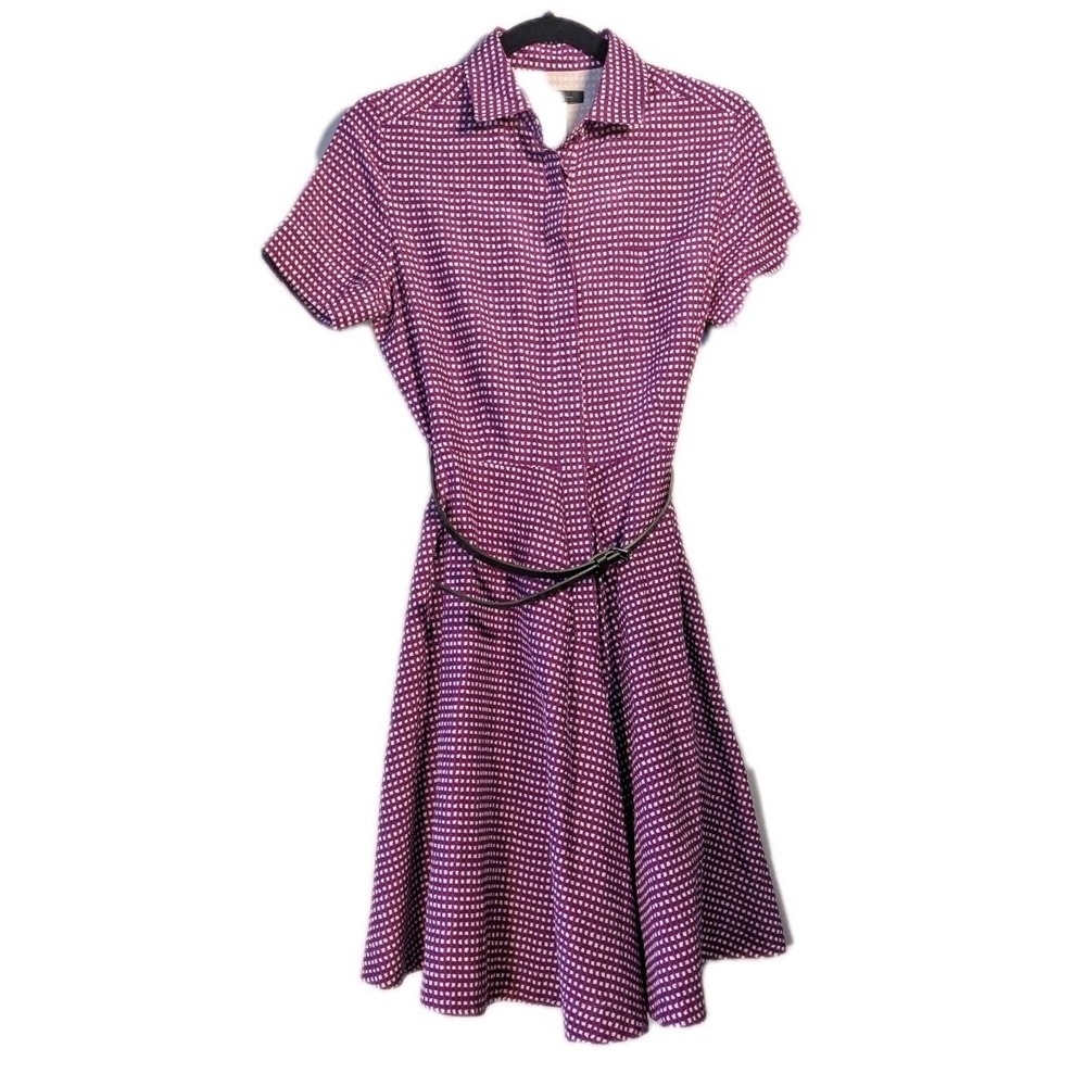 6 Weekend Max Mara Silk Cotton Blend Geometric Belted Shirtdress Purple